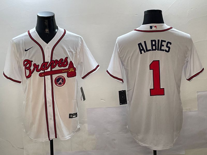 Men Atlanta Braves #1 Albies White Game 2024 Nike MLB Jersey style 2